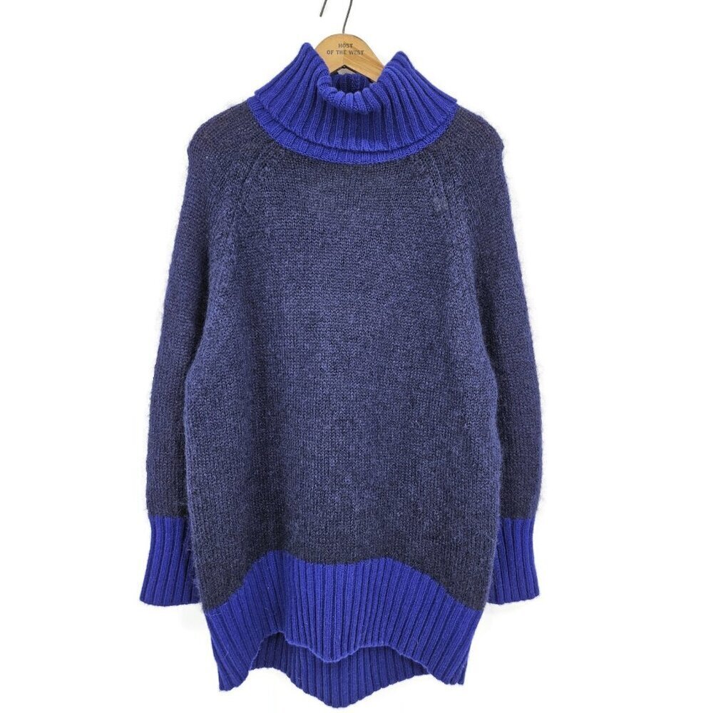 Noname Mohair/Wool Turtleneck Sweater Dress Womens S Blue Oversized